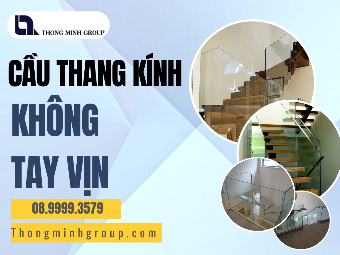 Cầu thang kính không tay vịn